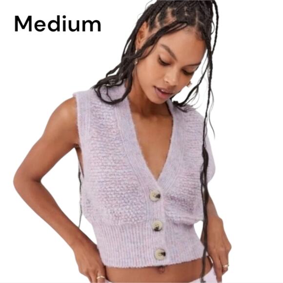 New Medium Urban Outfitters Lilac Lavender Textured Sweater Vest, Wool Blend - Picture 1 of 7